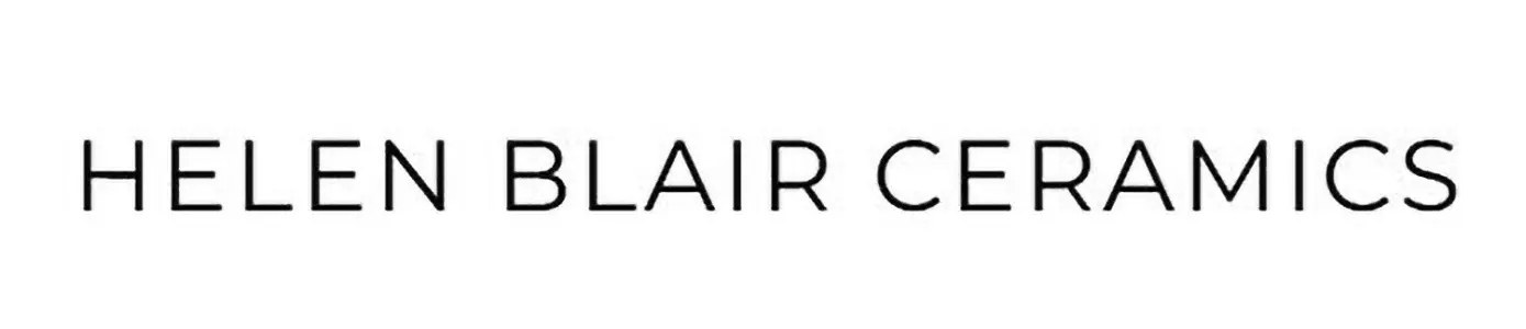 Helen Blair Cereamics1 The image showcases the text "HELEN BLAIR CERAMICS" in bold, all caps, perfectly centered on a pristine white background. The simple elegance of the font complements the refined aesthetic typical of brand photography.